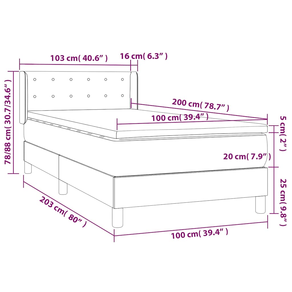 Sommier à lattes de lit avec matelas Noir 100x200 cm Velours - XIOS