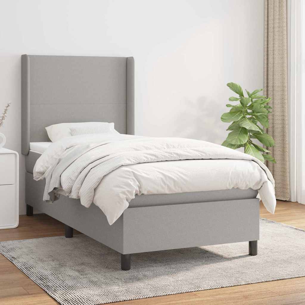 Sommier à lattes de lit avec matelas Gris clair 100x200cm Tissu