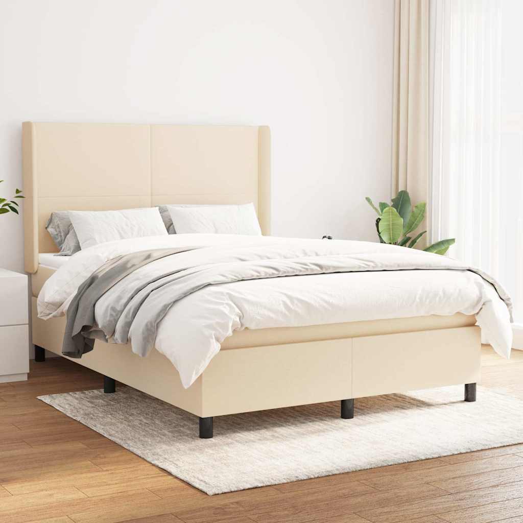 Sommier à lattes de lit avec matelas Crème 140x200 cm Tissu
