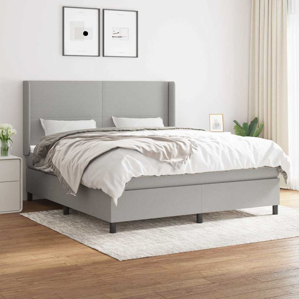 Sommier à lattes de lit avec matelas Gris clair 160x200cm Tissu