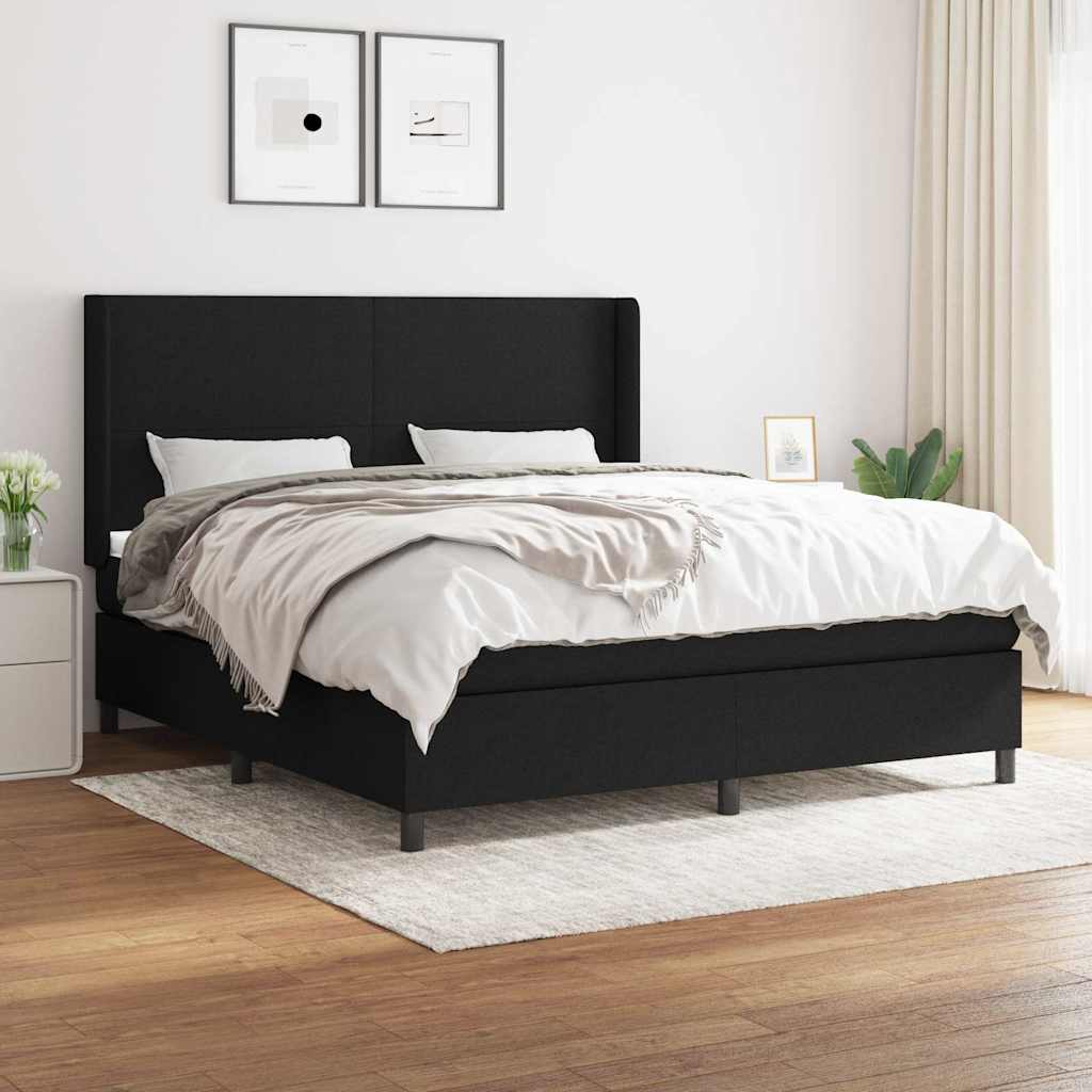 Sommier à lattes de lit avec matelas Noir 160x200 cm Tissu