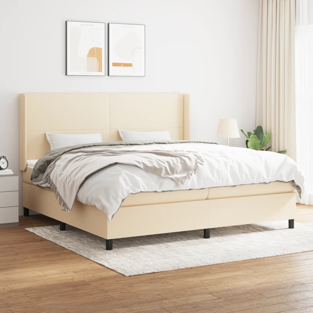 Sommier à lattes de lit avec matelas Crème 200x200 cm Tissu - XIOS