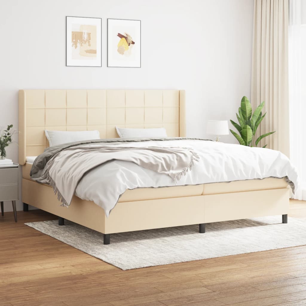 Sommier à lattes de lit avec matelas Crème 200x200 cm Tissu - XIOS