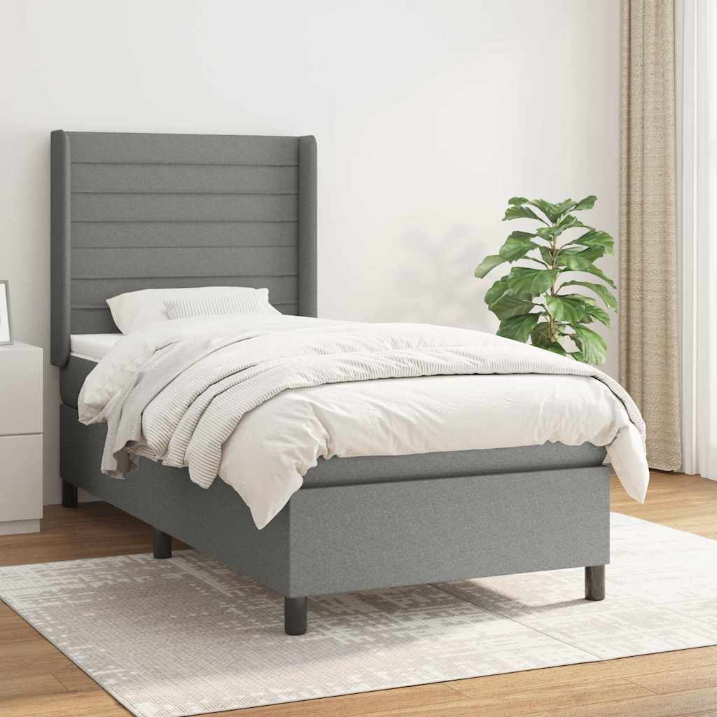 Sommier à lattes de lit avec matelas Gris foncé 90x200 cm Tissu