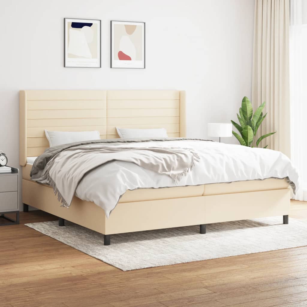 Sommier à lattes de lit avec matelas Crème 200x200 cm Tissu - XIOS