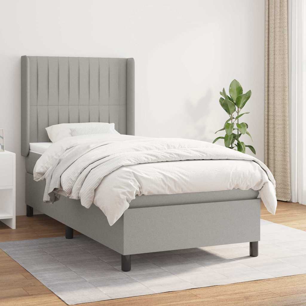 Sommier à lattes de lit avec matelas Gris clair 90x200 cm Tissu