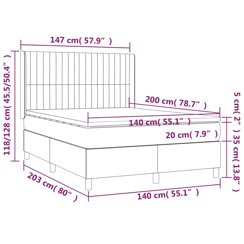 Sommier à lattes de lit avec matelas Gris foncé 140x200cm Tissu - XIOS