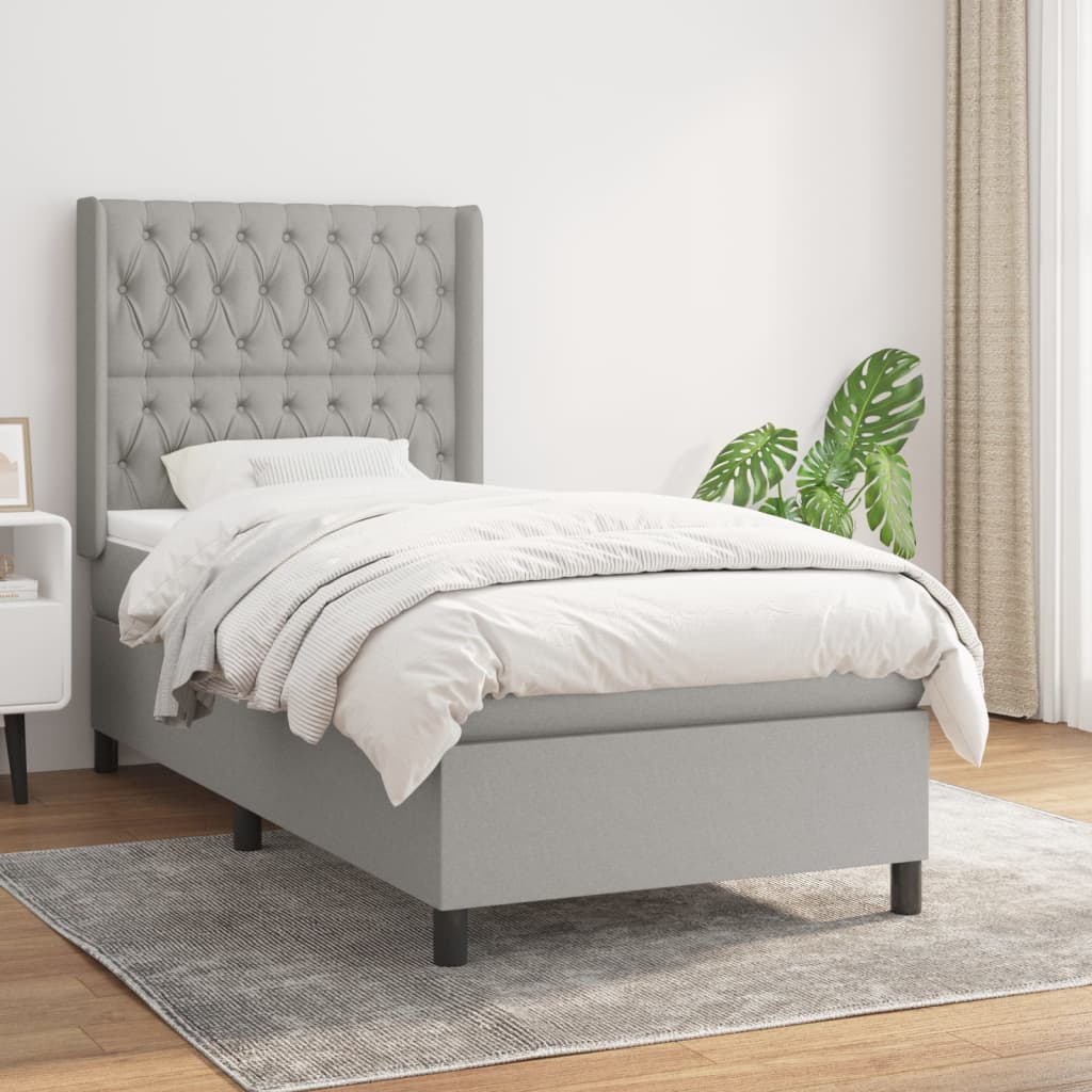 Sommier à lattes de lit et matelas Gris clair 90x190 cm Tissu - XIOS