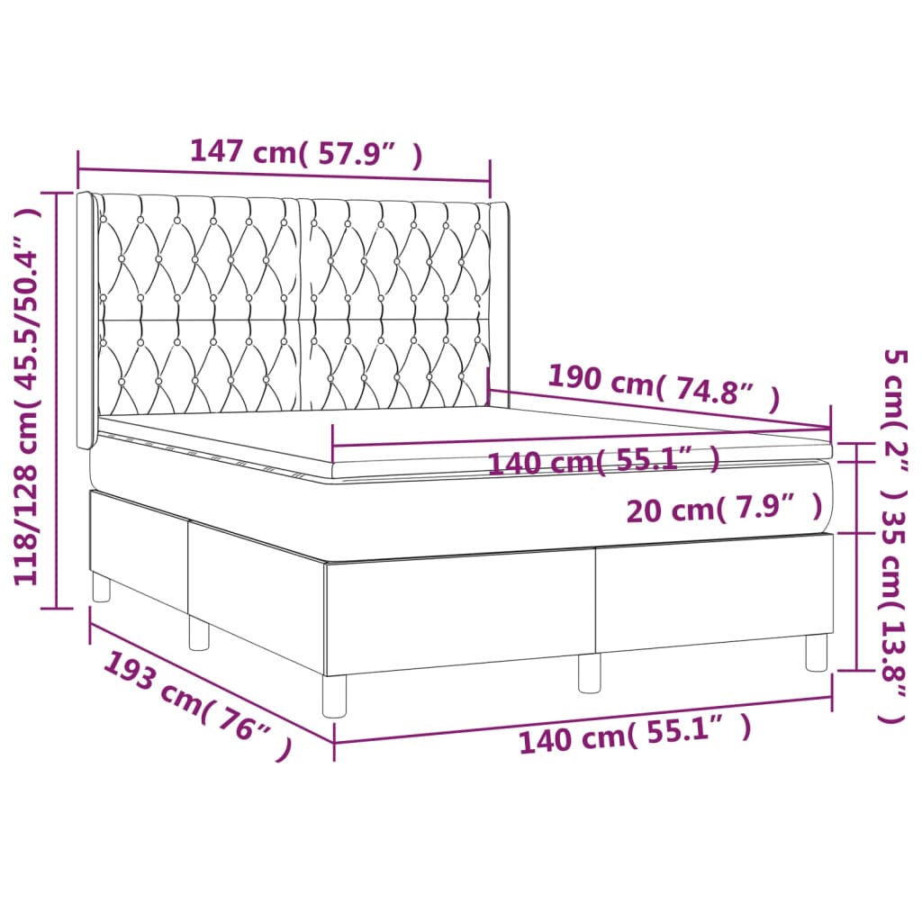 Sommier à lattes de lit avec matelas Gris foncé 140x190cm Tissu - XIOS