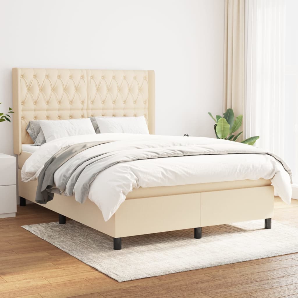 Sommier à lattes de lit avec matelas Crème 140x190 cm Tissu - XIOS
