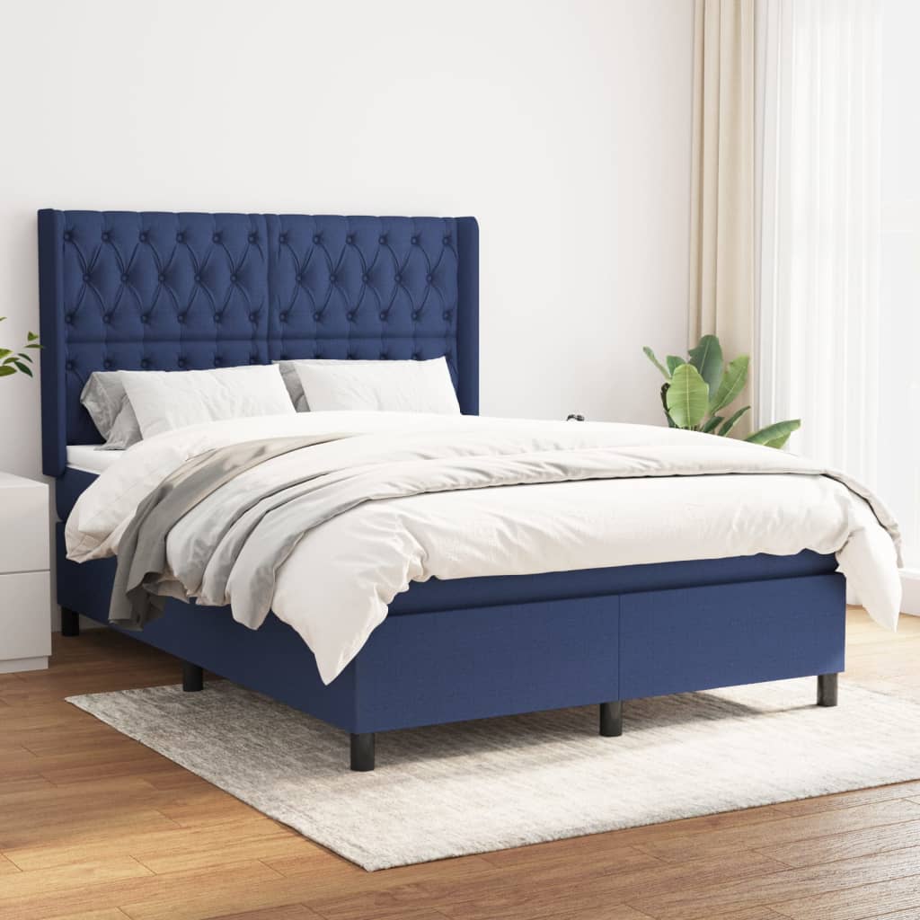 Sommier à lattes de lit avec matelas Bleu 140x190 cm Tissu - XIOS