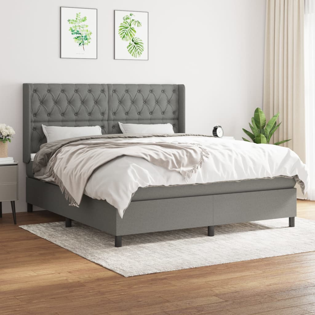 Sommier à lattes de lit avec matelas Gris foncé 160x200cm Tissu - XIOS
