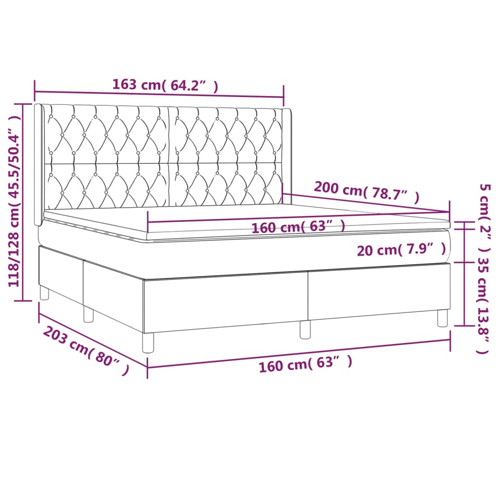 Sommier à lattes de lit avec matelas Taupe 160x200 cm Tissu - XIOS