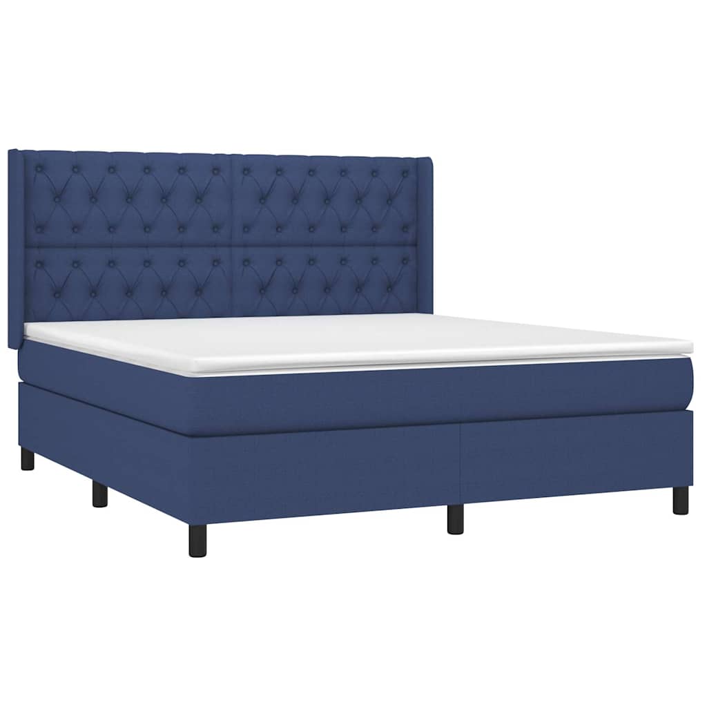 Sommier à lattes de lit avec matelas Bleu 160x200 cm Tissu