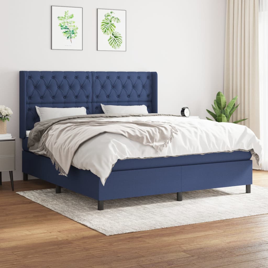 Sommier à lattes de lit avec matelas Bleu 160x200 cm Tissu - XIOS