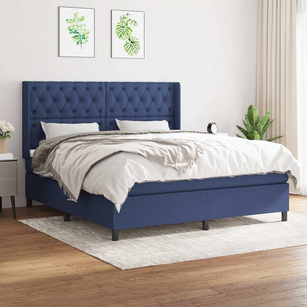 Sommier à lattes de lit avec matelas Bleu 160x200 cm Tissu