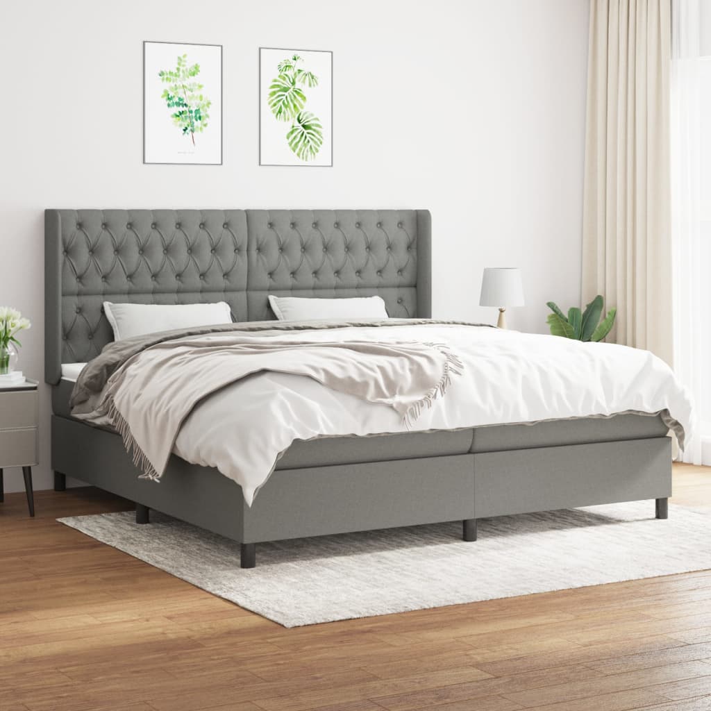 Sommier à lattes de lit avec matelas Gris foncé 200x200cm Tissu - XIOS