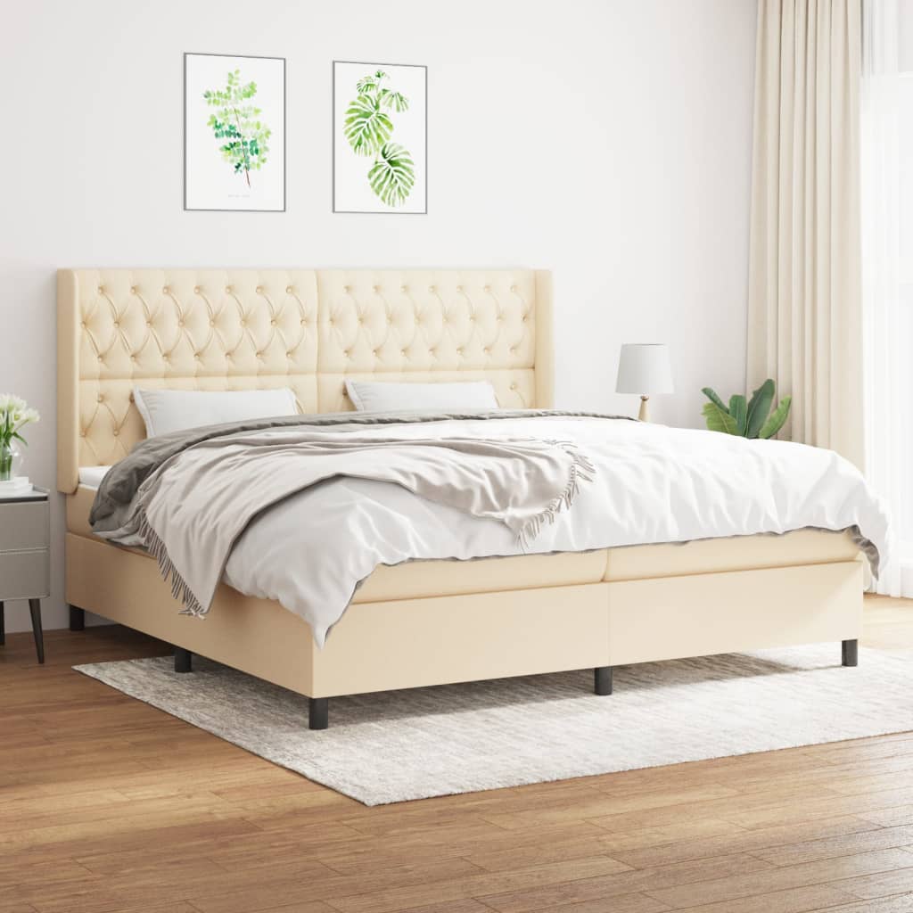 Sommier à lattes de lit avec matelas Crème 200x200 cm Tissu - XIOS