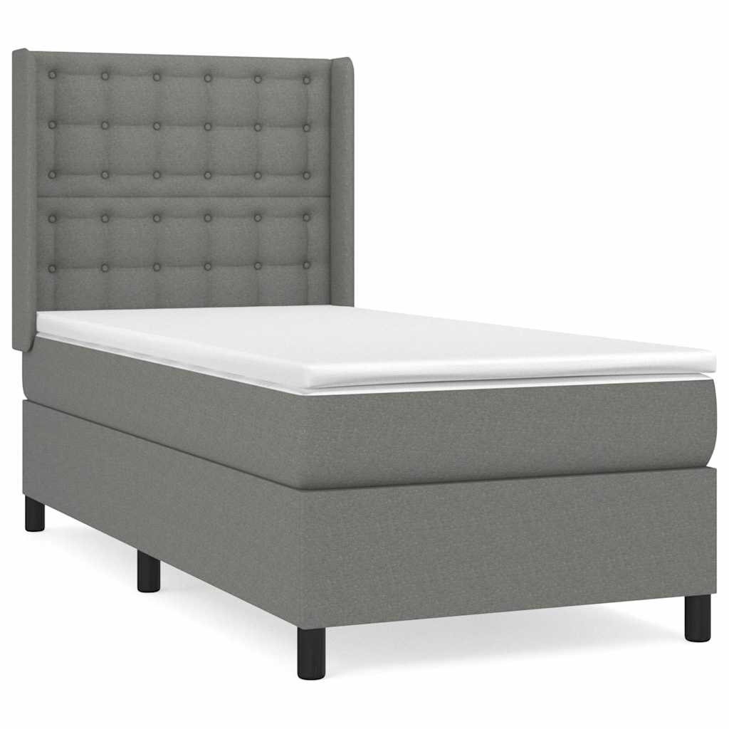 Sommier à lattes de lit avec matelas Gris foncé 90x200 cm Tissu