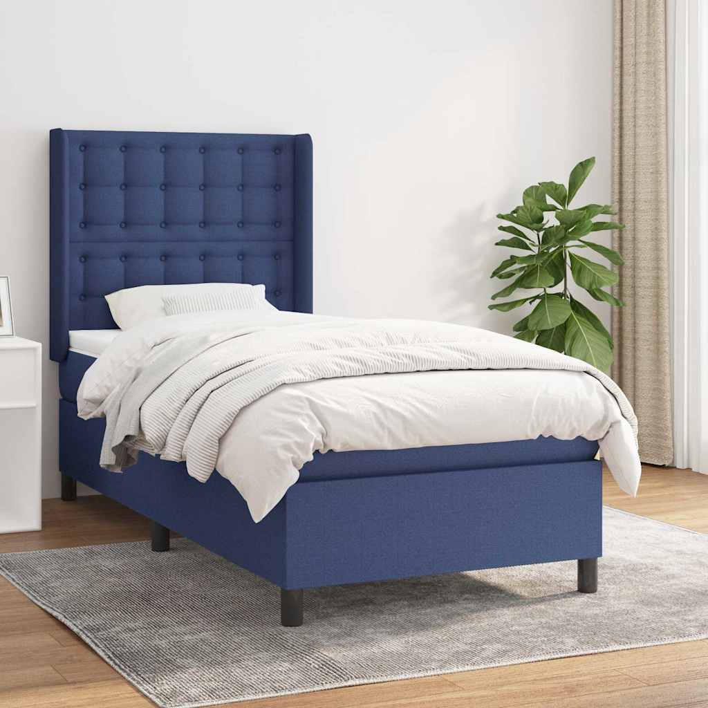 Sommier à lattes de lit avec matelas Bleu 100x200 cm Tissu