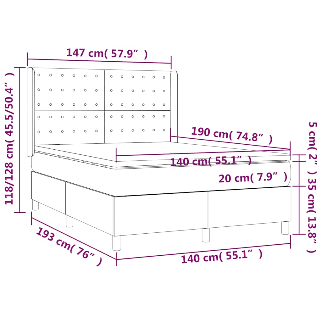 Sommier à lattes de lit avec matelas Noir 140x190 cm Tissu - XIOS