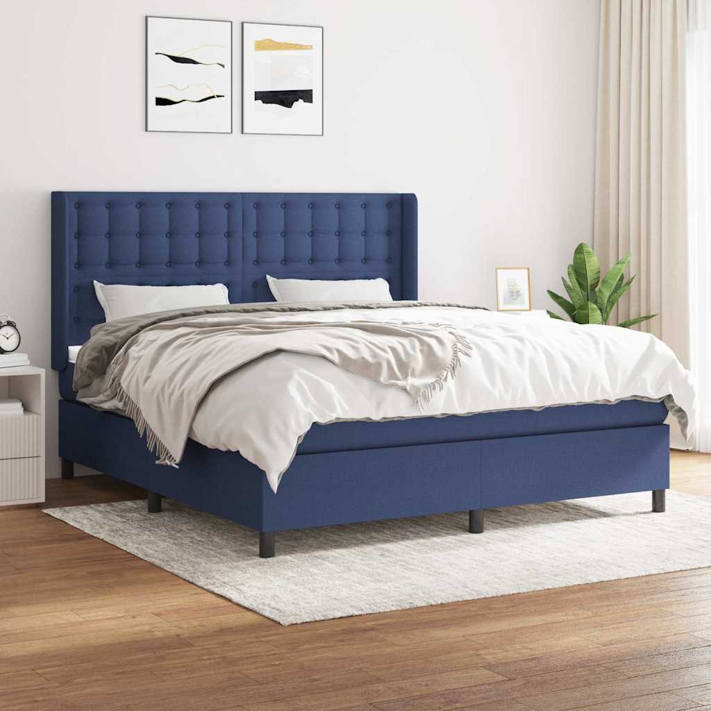 Sommier à lattes de lit avec matelas Bleu 160x200 cm Tissu