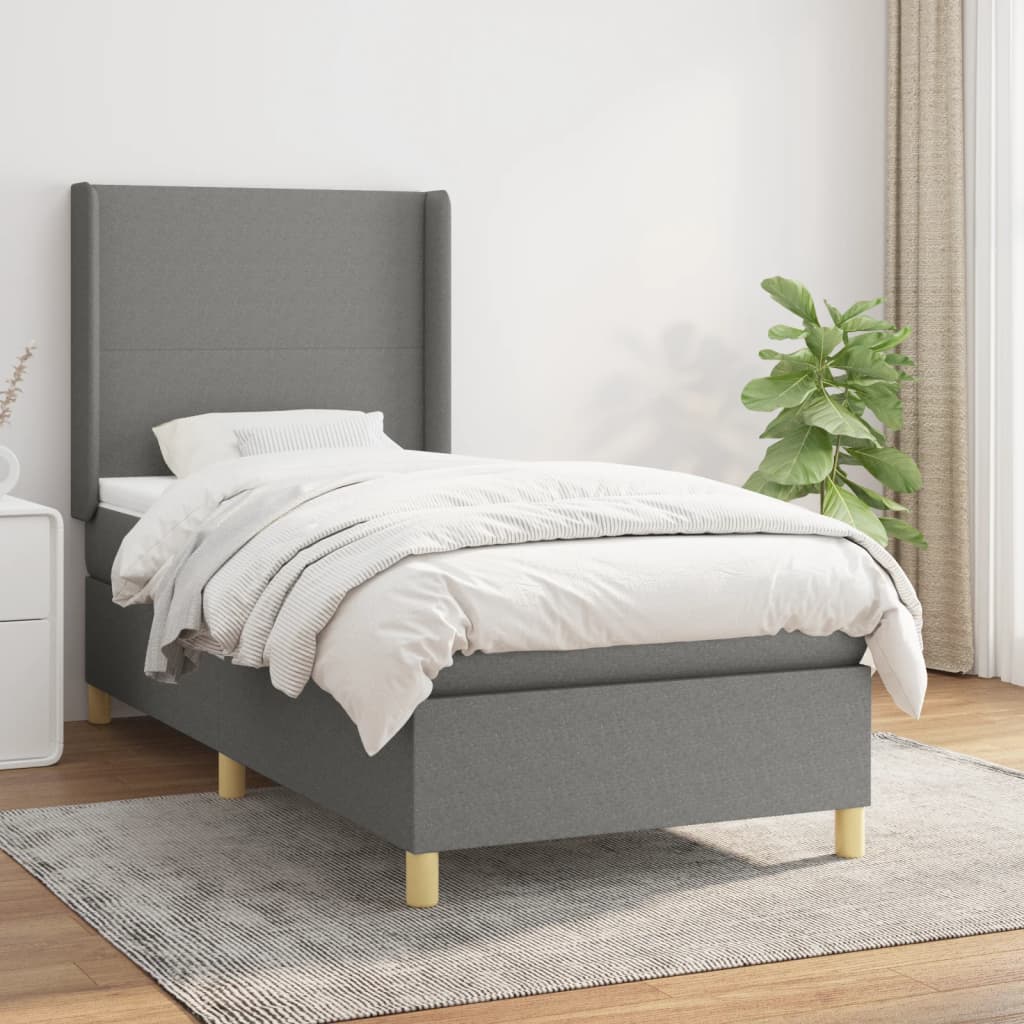 Sommier à lattes de lit et matelas Gris foncé 90x190 cm Tissu - XIOS