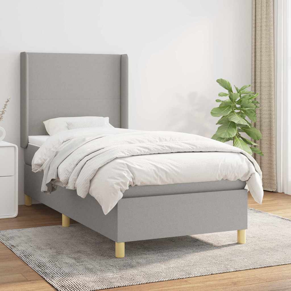 Sommier à lattes de lit avec matelas Gris clair 90x200 cm Tissu