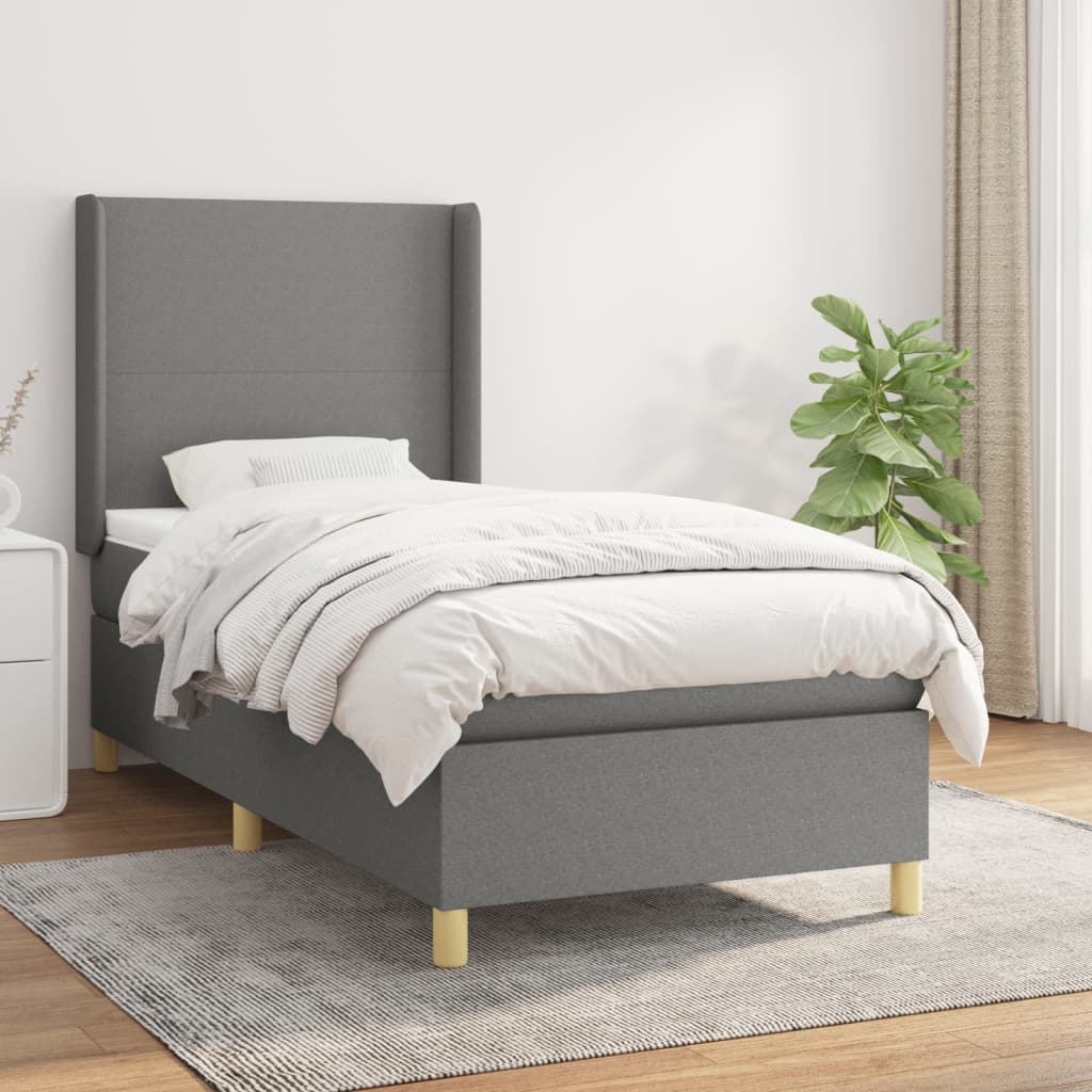 Sommier à lattes de lit avec matelas Gris foncé 90x200 cm Tissu - XIOS