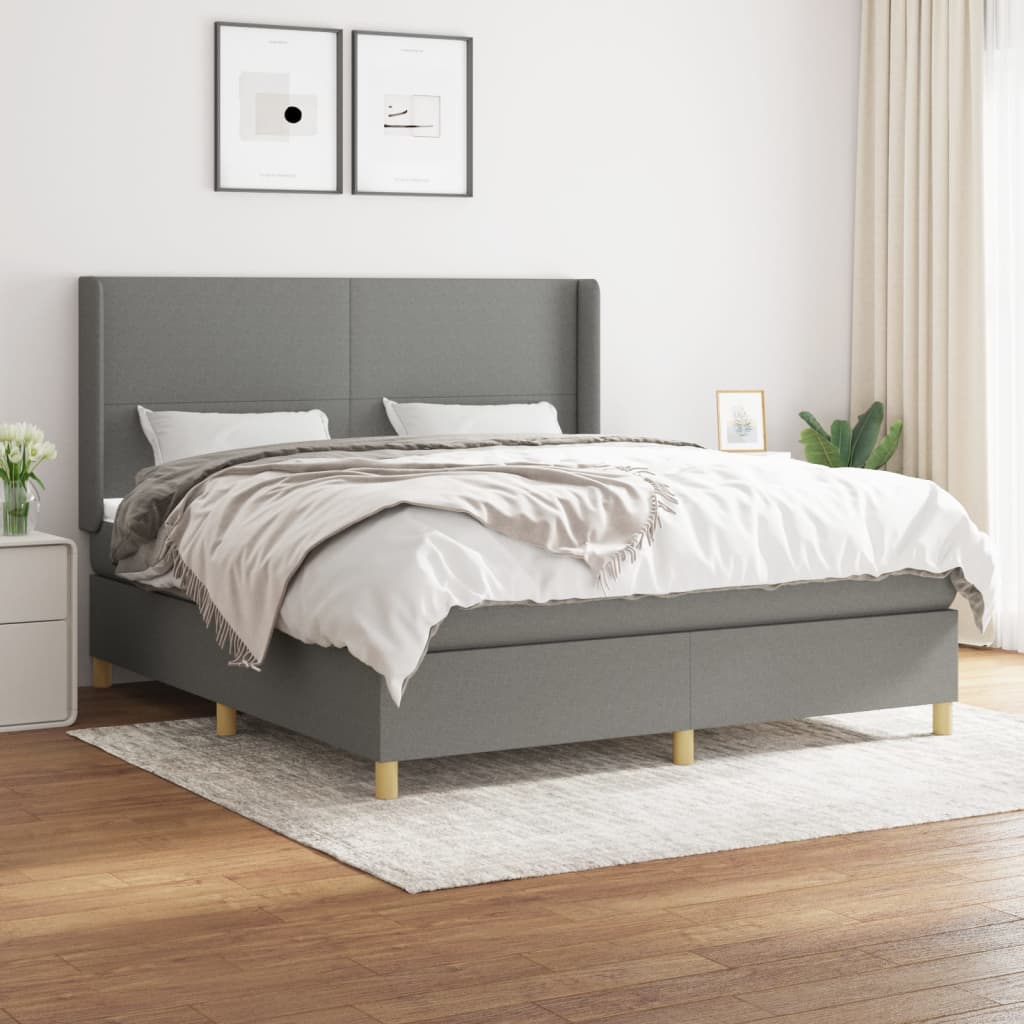 Sommier à lattes de lit avec matelas Gris foncé 160x200cm Tissu - XIOS