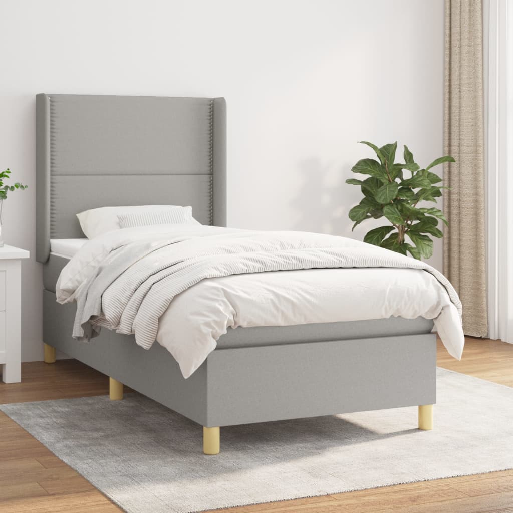 Sommier à lattes de lit et matelas Gris clair 90x190 cm Tissu - XIOS