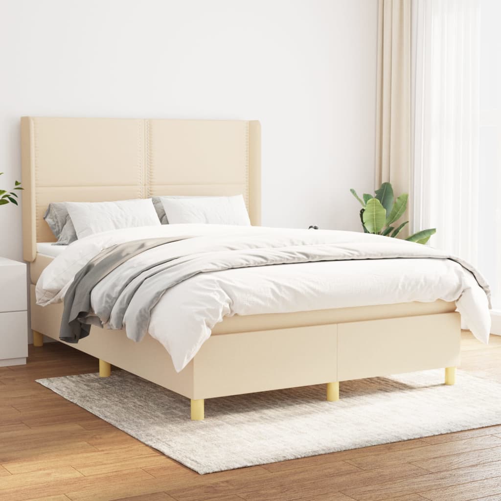 Sommier à lattes de lit avec matelas Crème 140x190 cm Tissu - XIOS