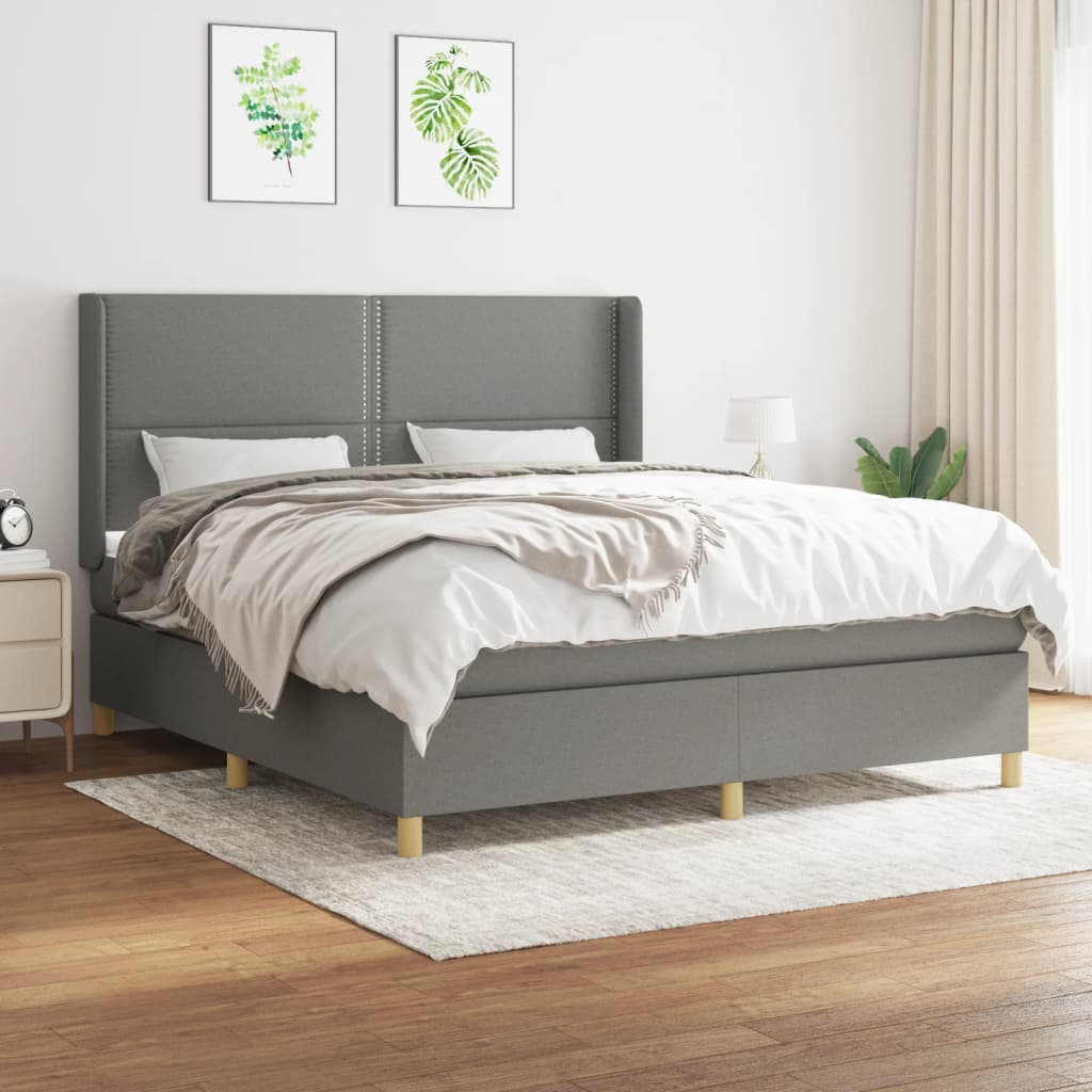 Sommier à lattes de lit avec matelas Gris foncé 160x200cm Tissu - XIOS