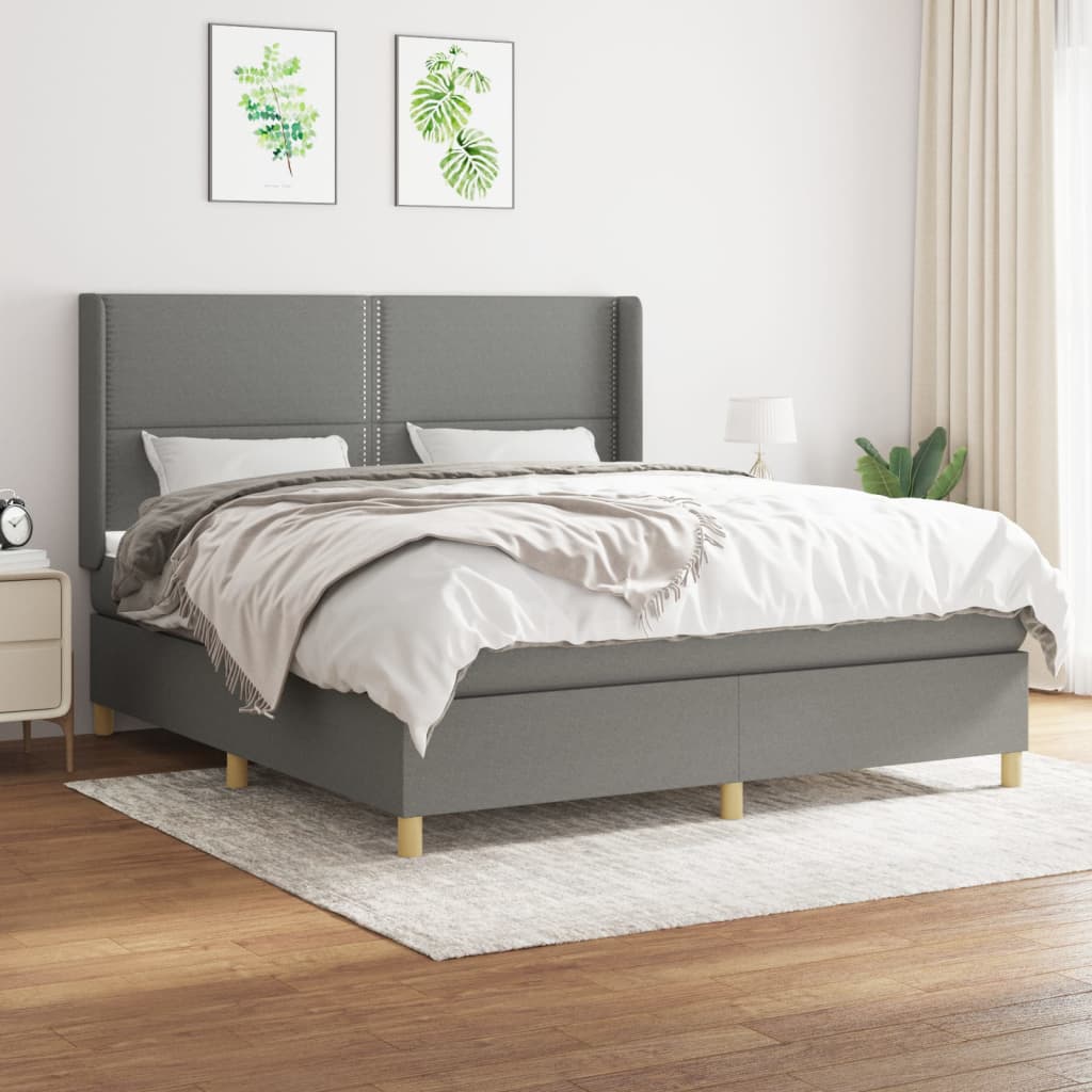 Sommier à lattes de lit avec matelas Gris foncé 180x200cm Tissu - XIOS