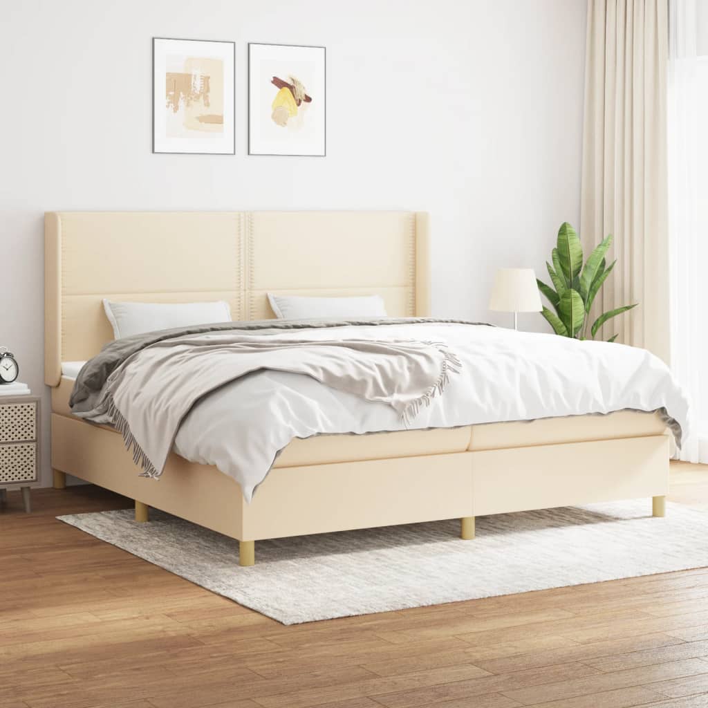 Sommier à lattes de lit avec matelas Crème 200x200 cm Tissu - XIOS
