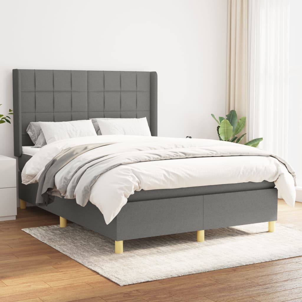 Sommier à lattes de lit avec matelas Gris foncé 140x190cm Tissu - XIOS