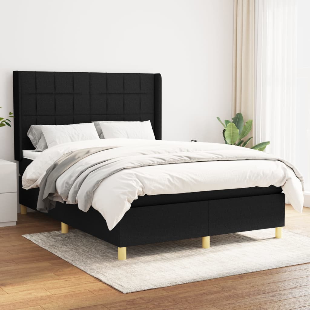 Sommier à lattes de lit avec matelas Noir 140x190 cm Tissu - XIOS