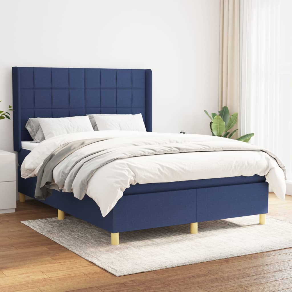 Sommier à lattes de lit avec matelas Bleu 140x200 cm Tissu - XIOS