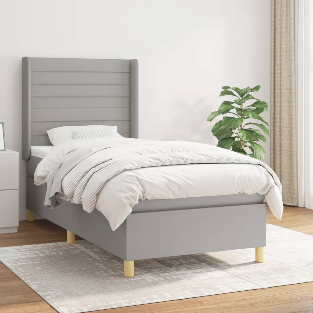 Sommier à lattes de lit et matelas Gris clair 90x190 cm Tissu - XIOS