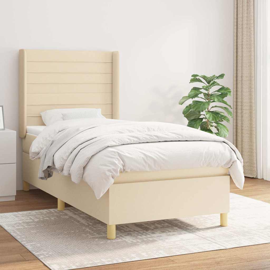 Sommier à lattes de lit et matelas Crème 90x190 cm Tissu