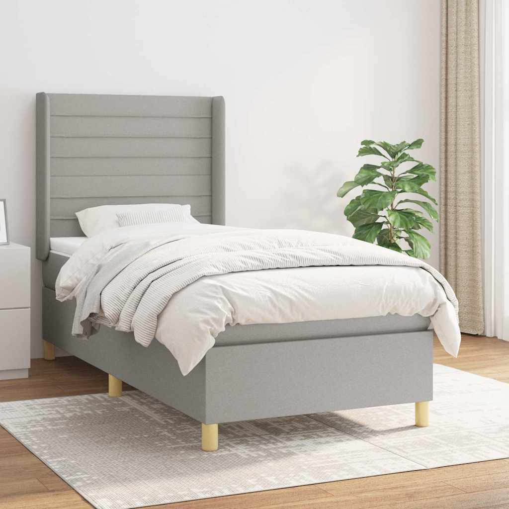 Sommier à lattes de lit avec matelas Gris clair 100x200cm Tissu