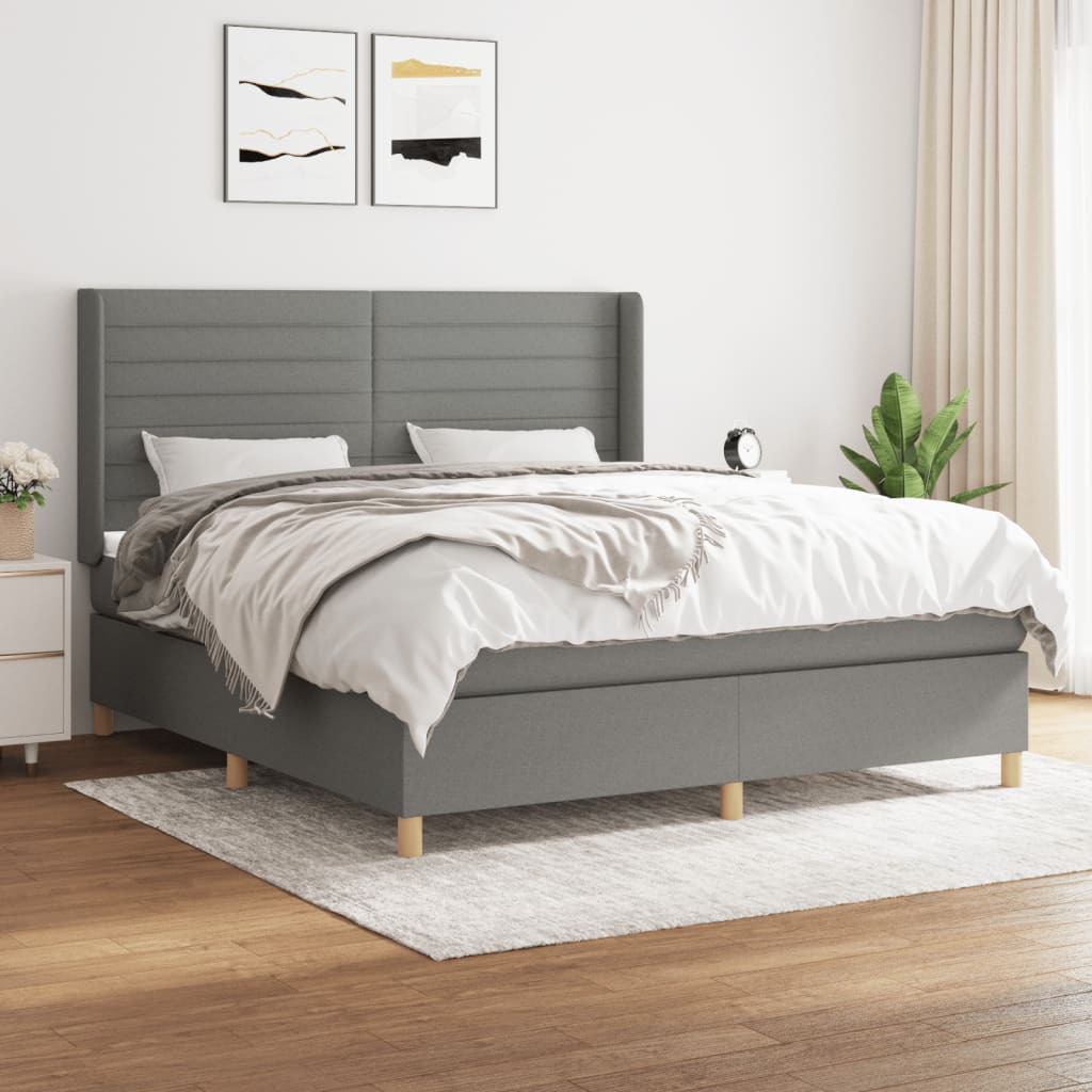 Sommier à lattes de lit avec matelas Gris foncé 160x200cm Tissu - XIOS