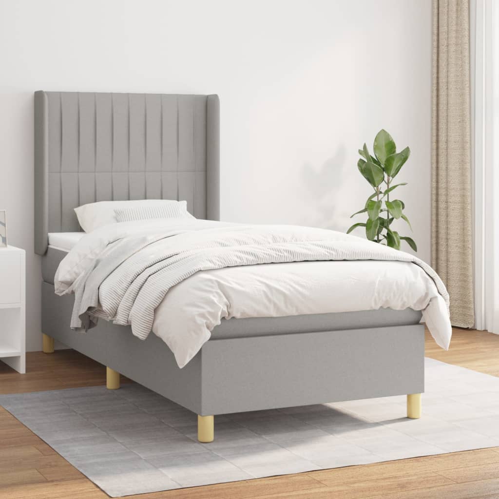 Sommier à lattes de lit et matelas Gris clair 90x190 cm Tissu - XIOS