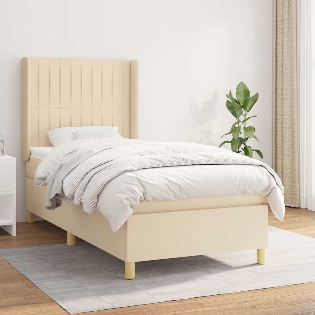 Sommier à lattes de lit et matelas Crème 90x190 cm Tissu
