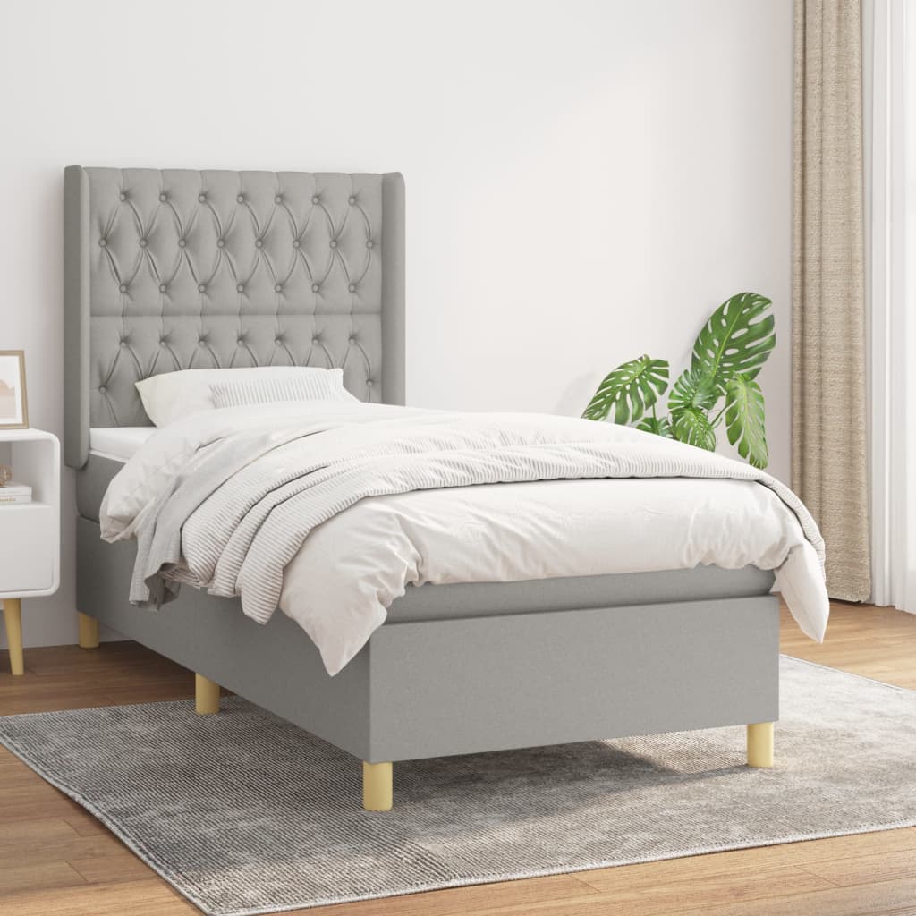 Sommier à lattes de lit et matelas Gris clair 90x190 cm Tissu - XIOS