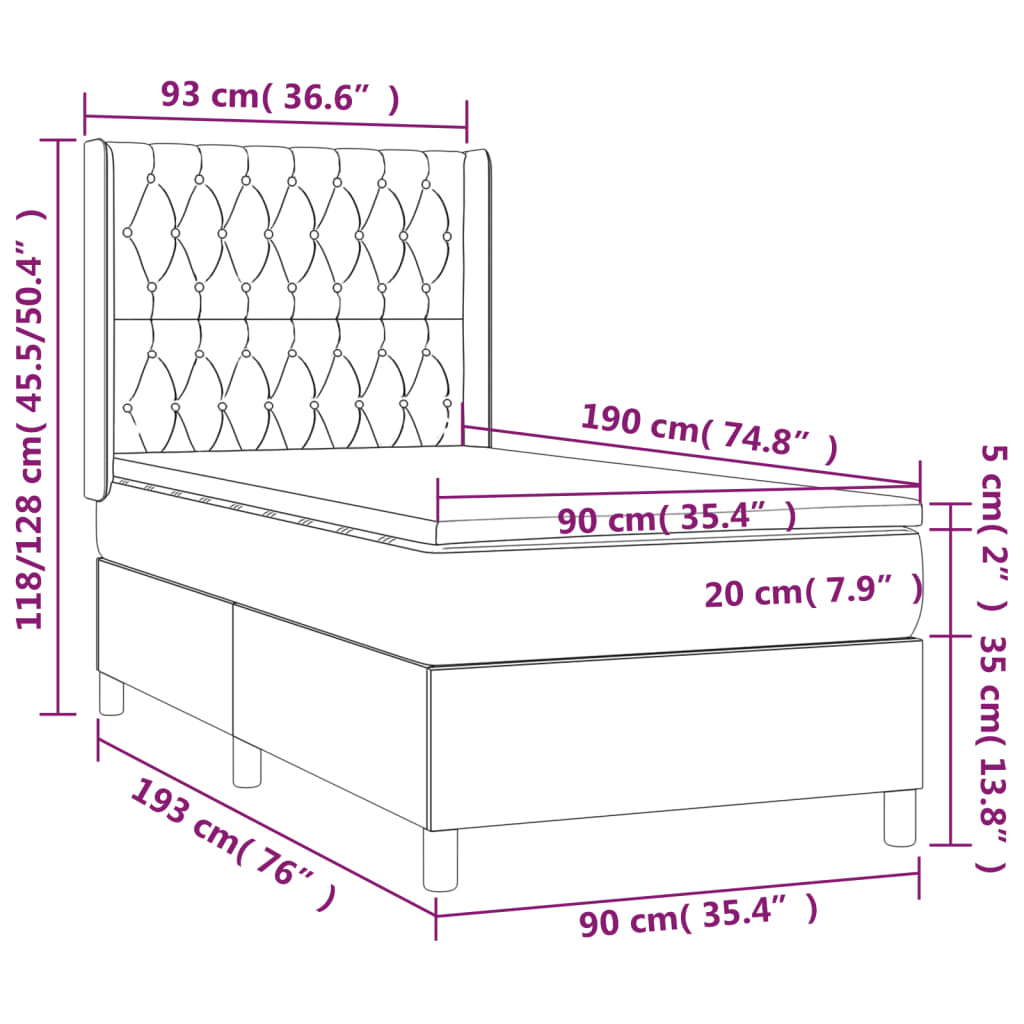 Sommier à lattes de lit et matelas Crème 90x190 cm Tissu - XIOS