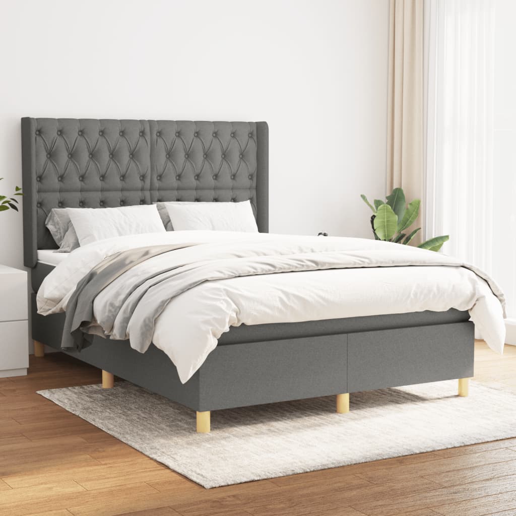Sommier à lattes de lit avec matelas Gris foncé 140x200cm Tissu - XIOS