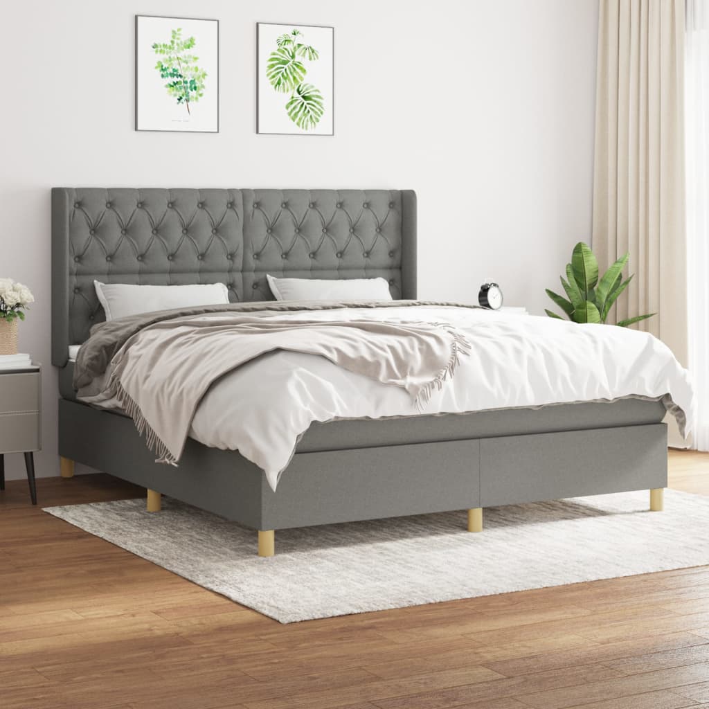 Sommier à lattes de lit avec matelas Gris foncé 160x200cm Tissu - XIOS