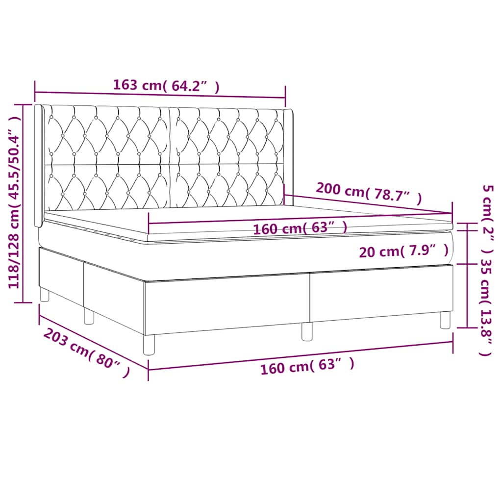 Sommier à lattes de lit avec matelas Noir 160x200 cm Tissu - XIOS
