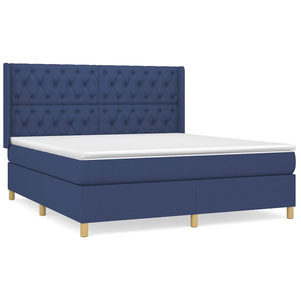 Sommier à lattes de lit avec matelas Bleu 160x200 cm Tissu